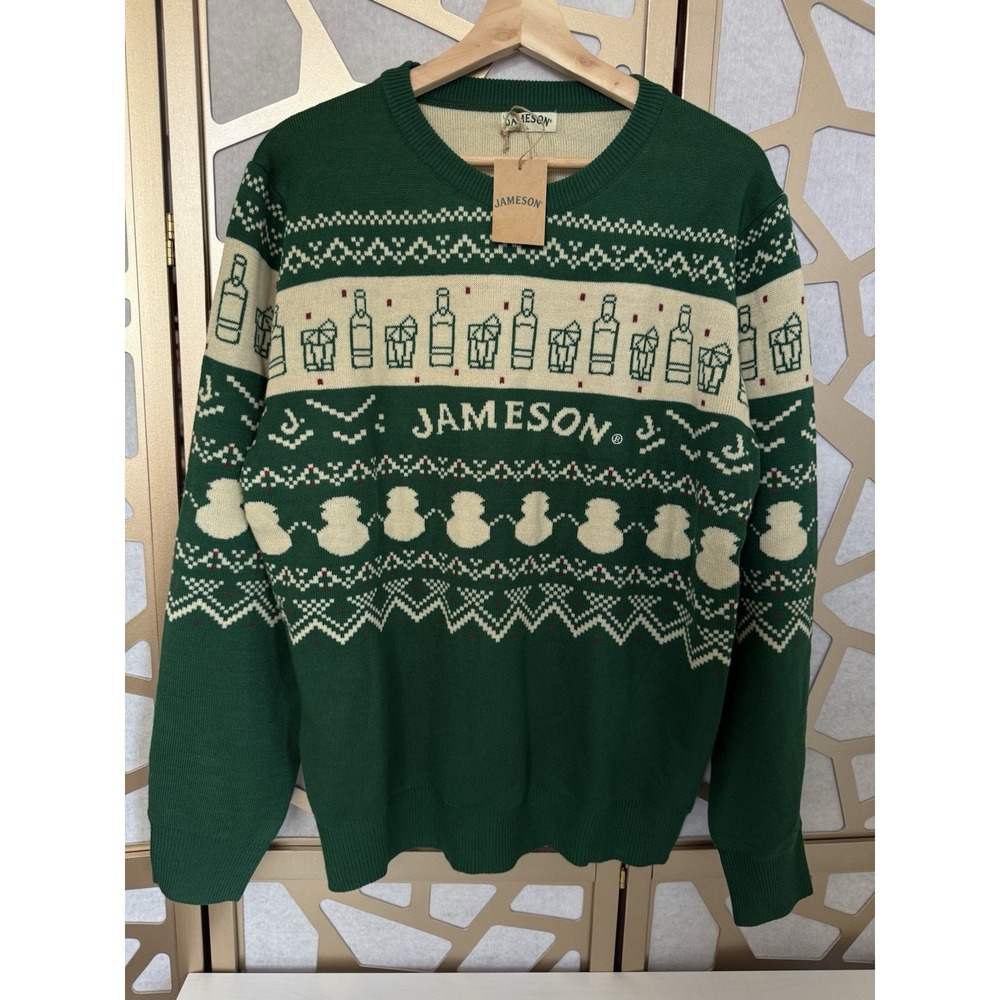 Jameson Festive Holiday Crew Neck Green Fair Isle Christmas Jumper Sweater LARGE